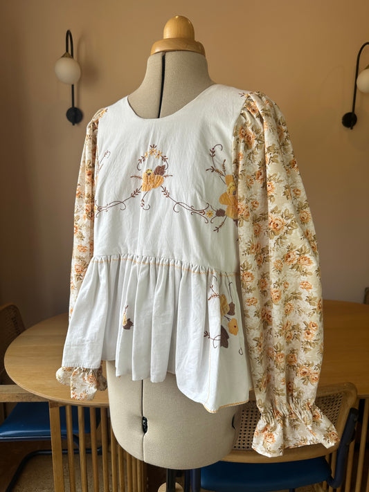 SAMPLE SALE 60% Off -  Brown Embroidered Floral Carrie-Ann Top Size 1 (UK 6-8)