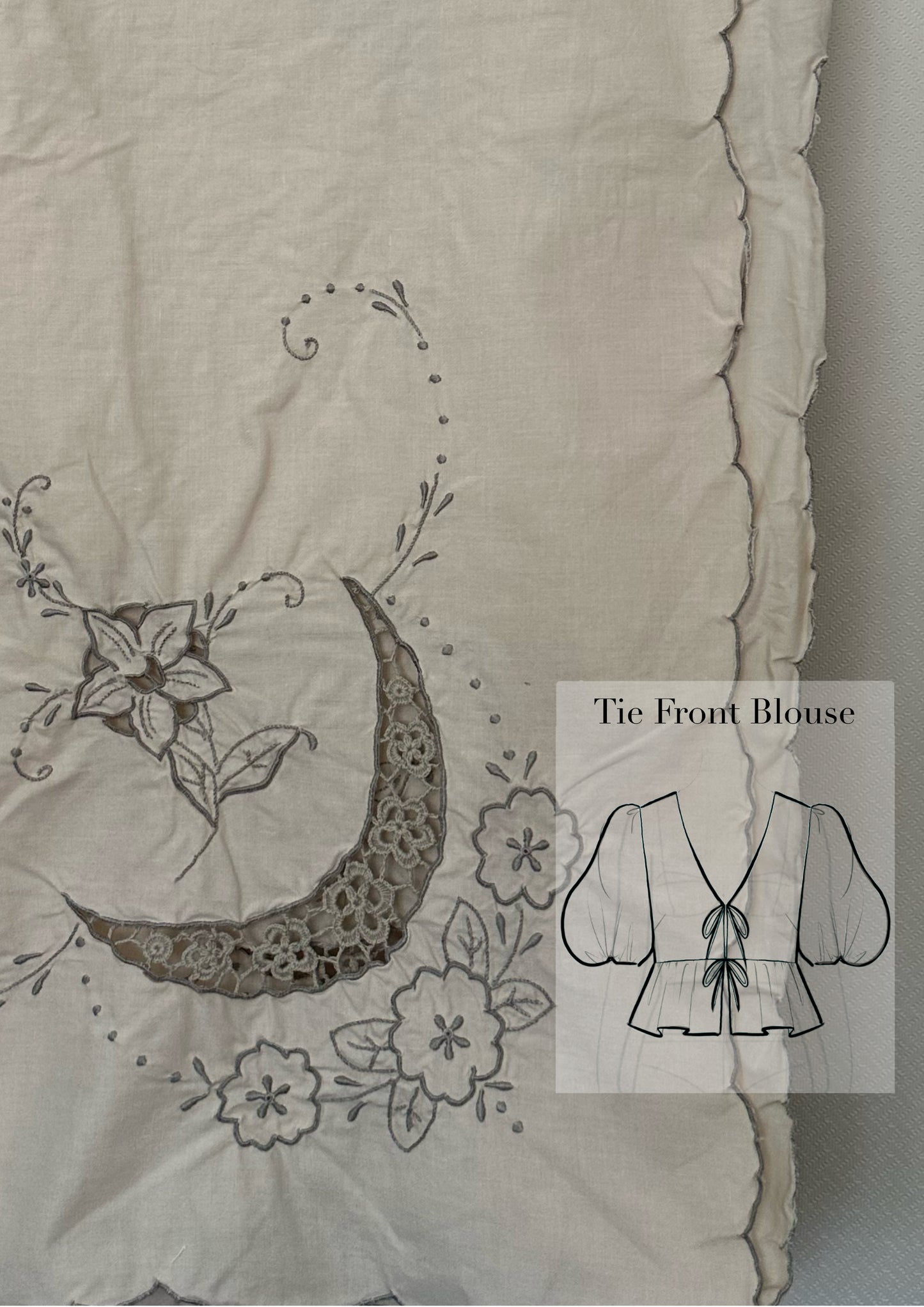Tie Front Blouse | Vintage Cream Tablecloth