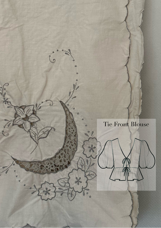 Tie Front Blouse | Vintage Cream Tablecloth