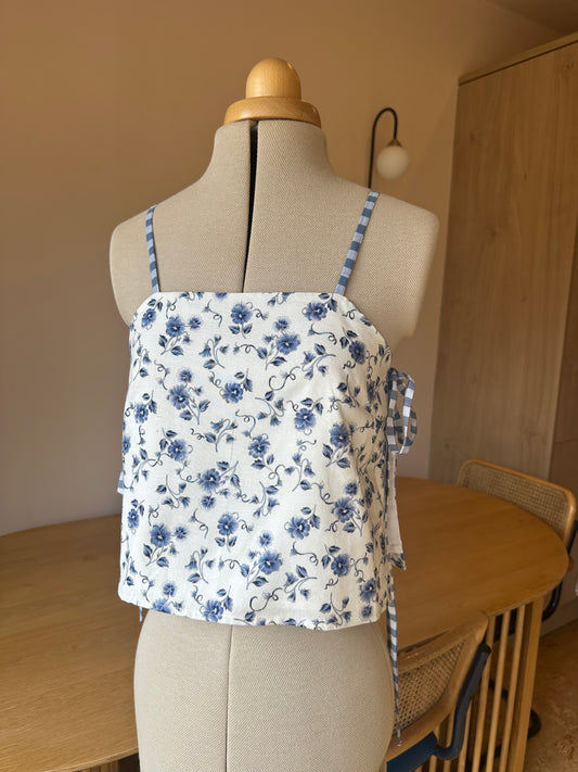 SAMPLE SALE 50% Off - Blue Floral May Tie Side Cami Size 1 (UK 6-8)