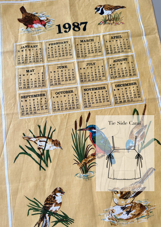 Tie Side Cami | Vintage 1987 Birds Teatowel