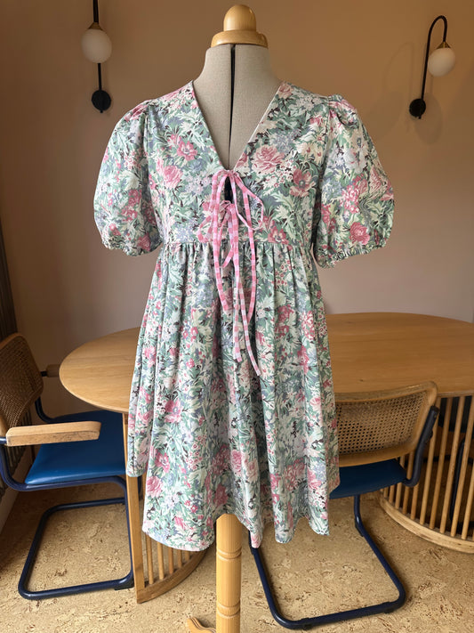 SAMPLE SALE 60% off - Pink Floral Tie Front Dress Size 1 (UK 6-8)