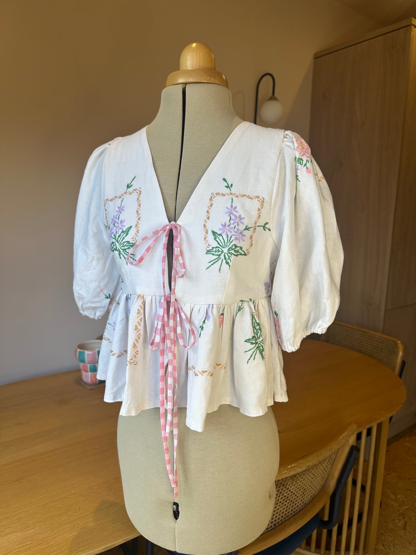 Botanical Embroidery Tie Front Top Size 1 (UK 6-8)