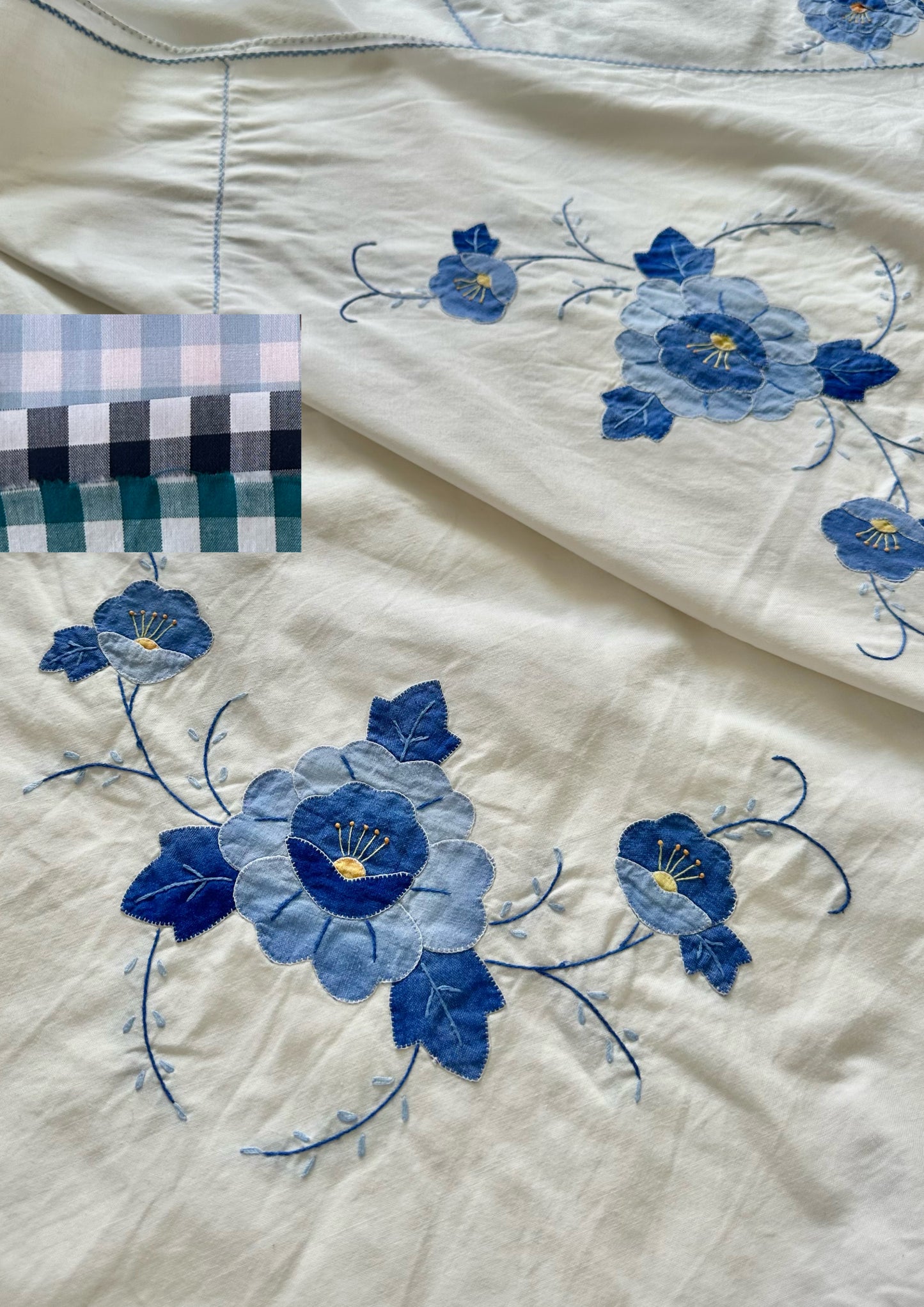 Tie Front Blouse | Vintage Blue Floral Tablecloth