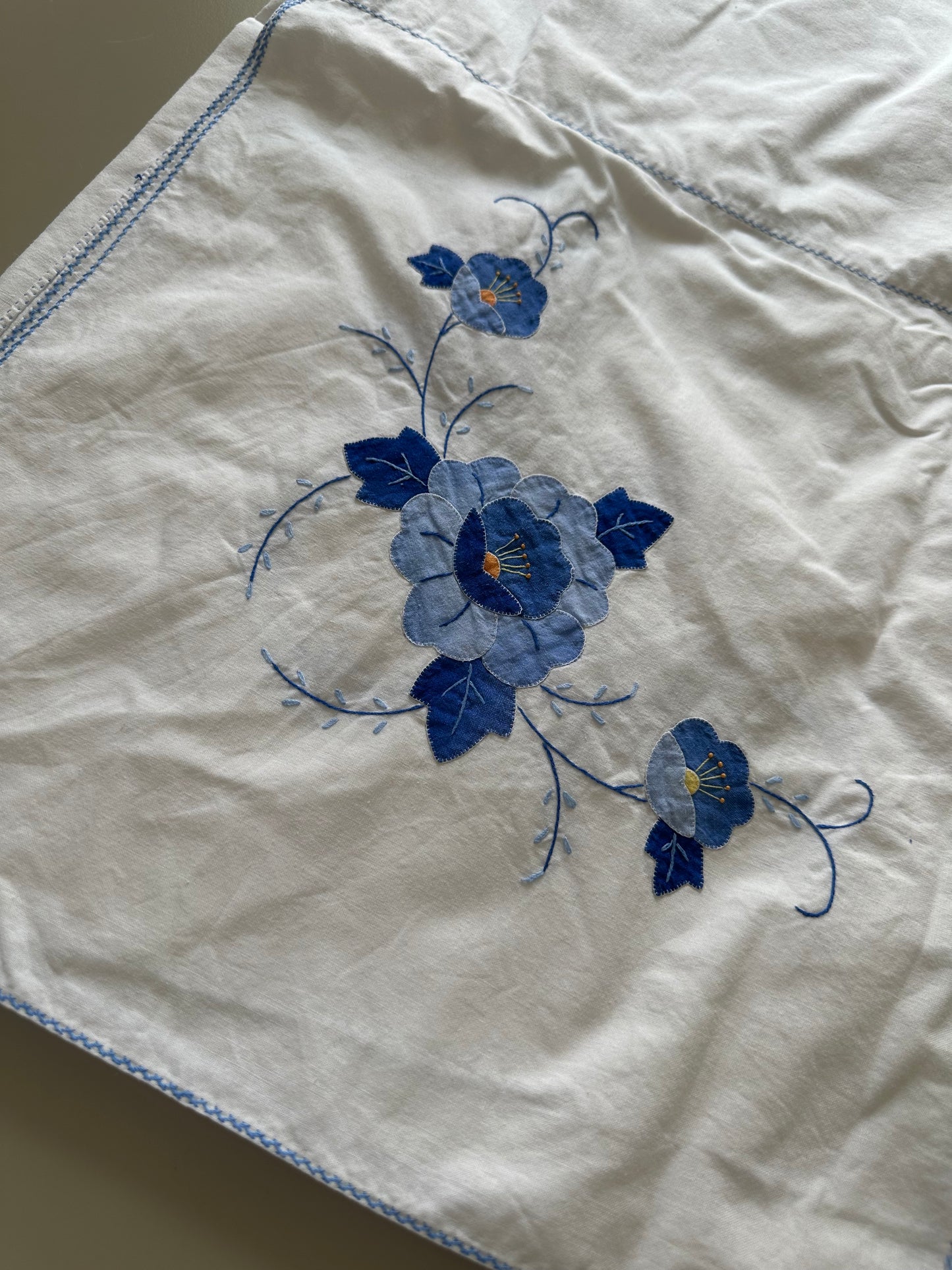 Tie Front Blouse | Vintage Blue Floral Tablecloth