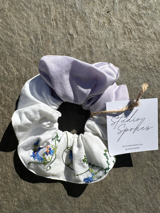 Vintage Embroidered Floral Scrunchie