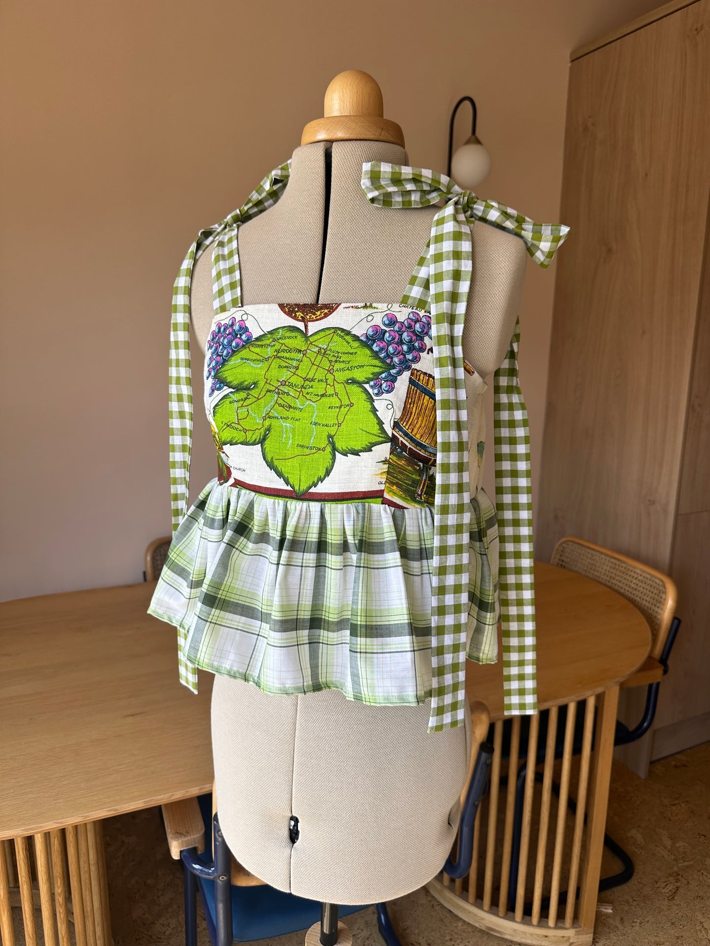 Grapes and Check Etta Tie Strap Top Size 1 (UK 6-8)