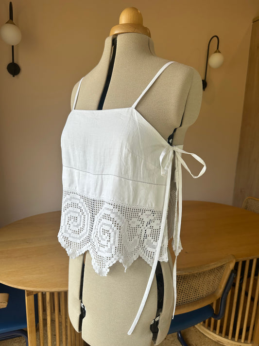 SAMPLE SALE 70% off - White Lace May Tie Side Cami Size 2 (UK 10-12)