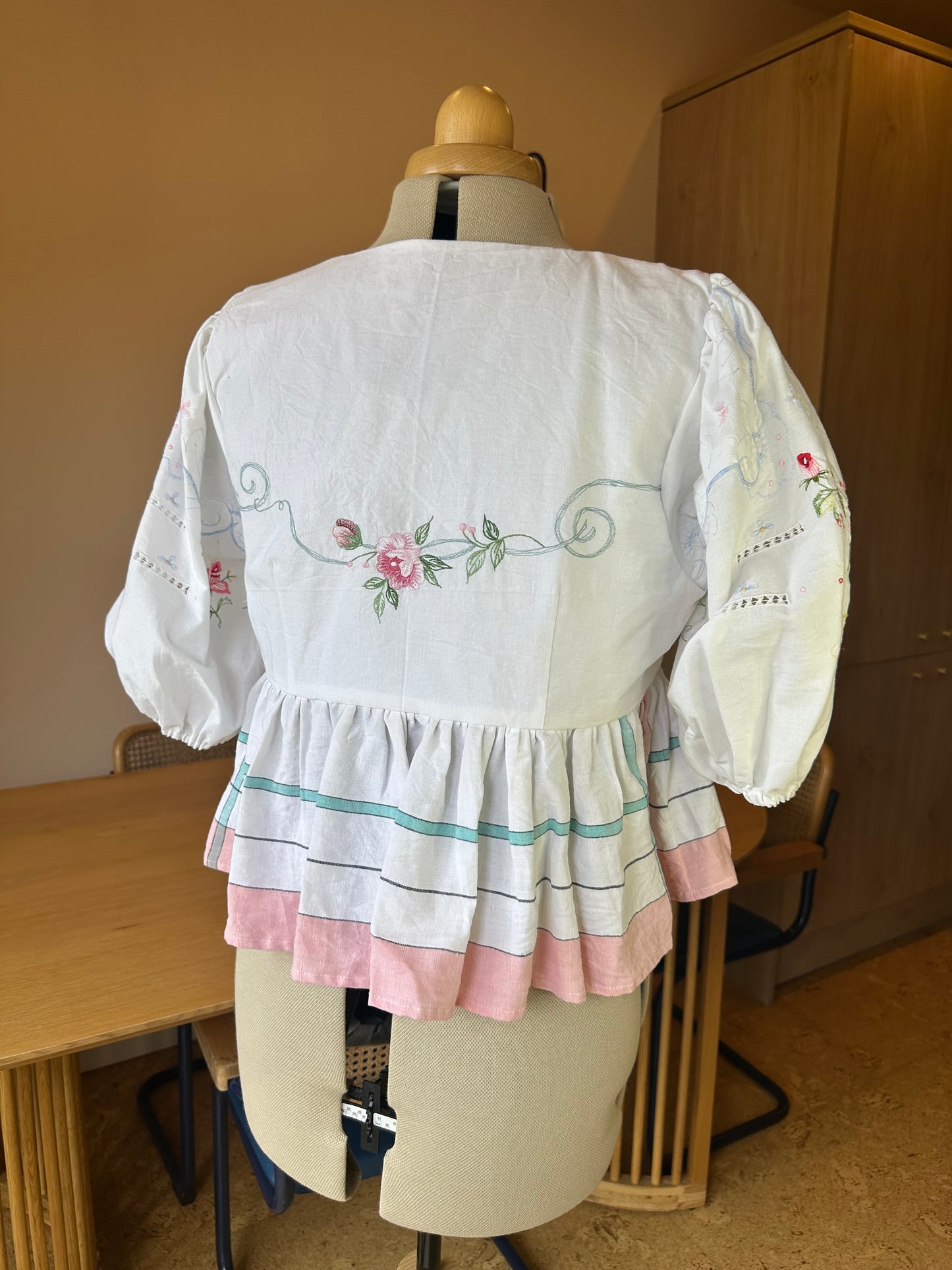 SAMPLE SALE 50% Off - Pink Floral and Check Embroidered Tie Front Top Size 3 (UK 14-16)