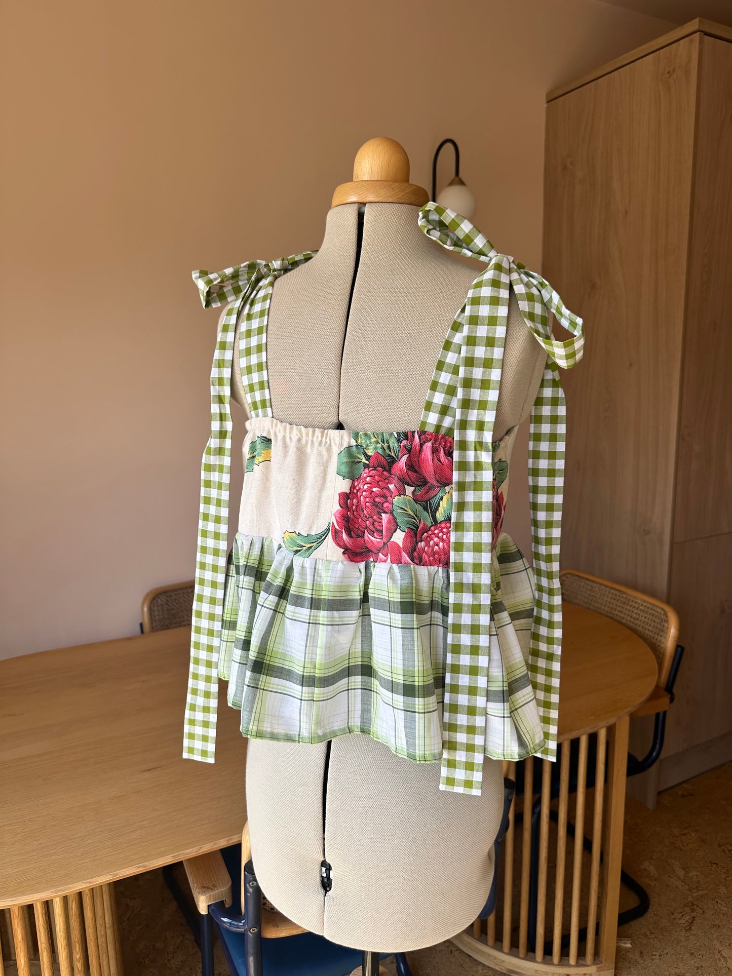 Grapes and Check Etta Tie Strap Top Size 1 (UK 6-8)