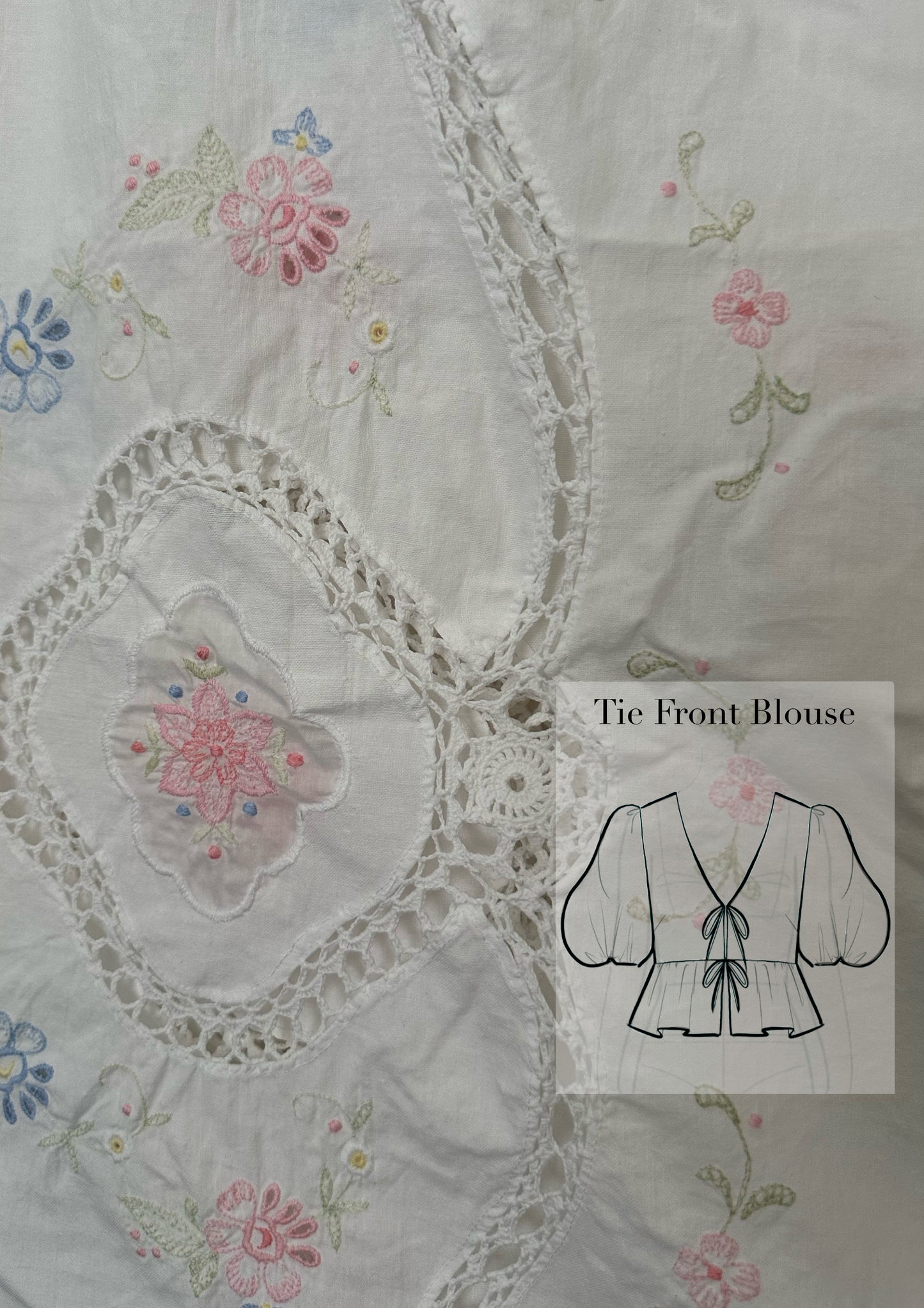 Tie Front Blouse | Vintage Pastel Tablecloth