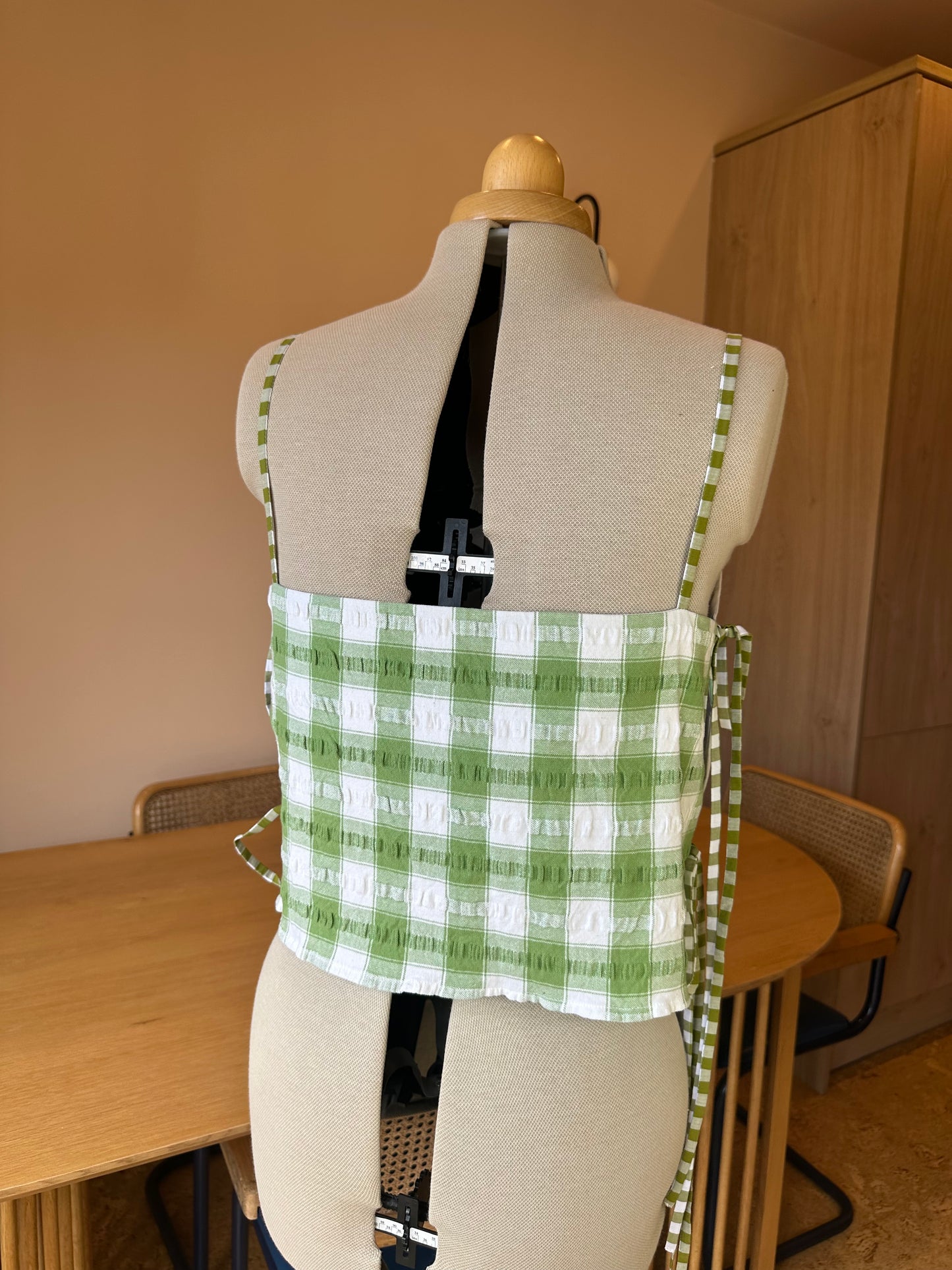 SAMPLE SALE 50% Off - Green Embroidery and Check May Tie Side Cami Size 3 (UK 14-16)