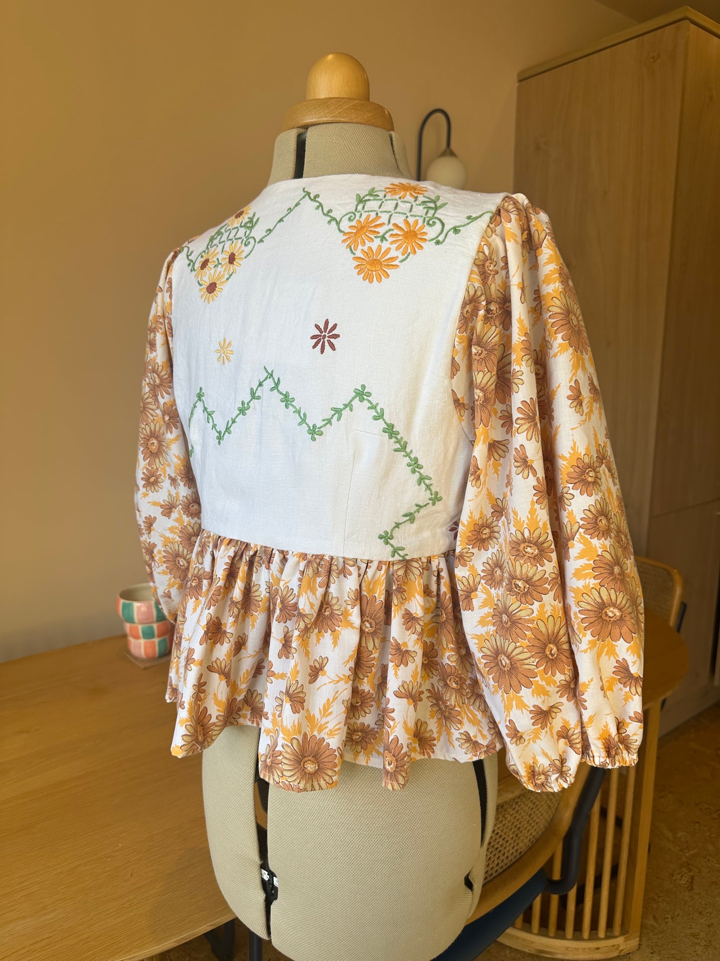 Orange Embroidered and Floral Tie Front Top 3/4 Sleeve Size 2 (UK 10-12)