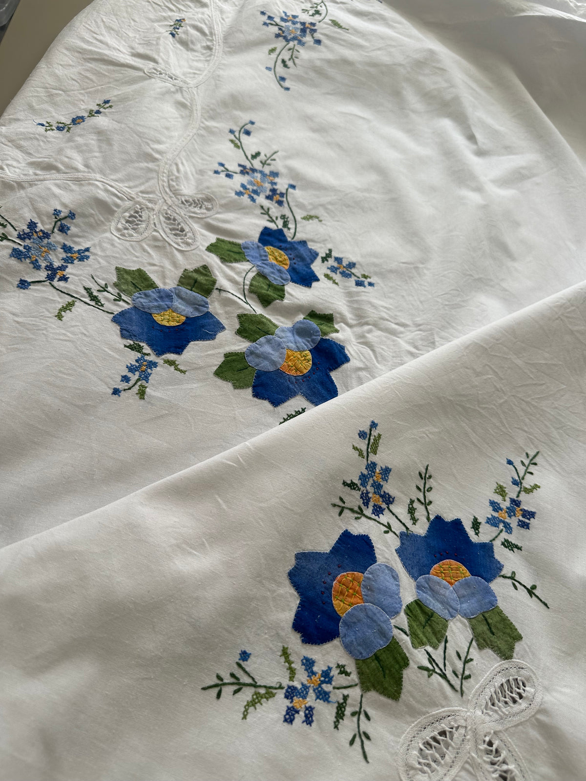Tie Front Blouse | Vintage Blue Floral Tablecloth