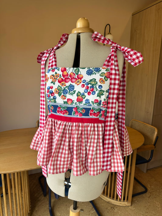 Strawberry and Check Etta Tie Strap Top Size 3 (UK 14-16)