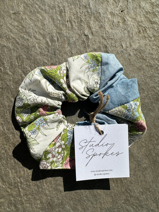 Vintage Blue Floral Scrunchie