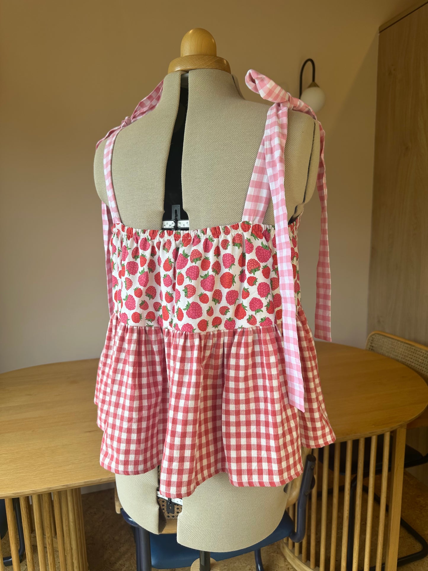 Raspberry Check Etta Tie Strap Top Size 3 (UK 14-16)