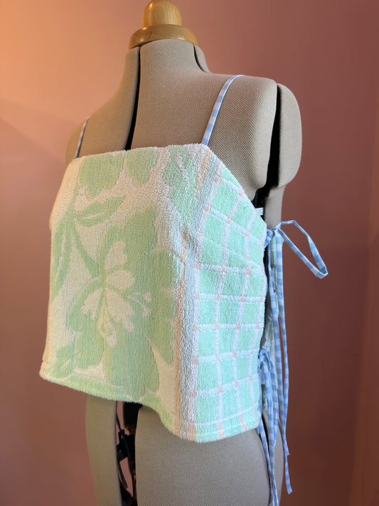 SAMPLE SALE 50% off - Mint and Peach Towelling May Tie Side Cami Size 3 (UK 14-16)