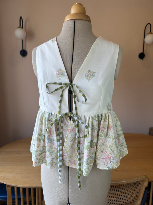 SAMPLE SALE 50% Off - Soft Floral Sleeveless Tie Front Top Size 1 (UK 6-8)