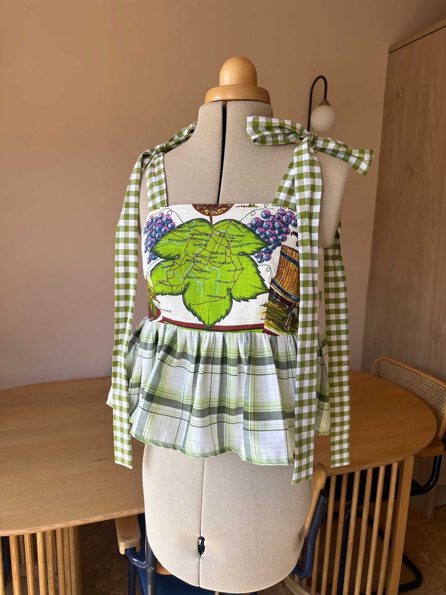 Grapes and Check Etta Tie Strap Top Size 1 (UK 6-8)