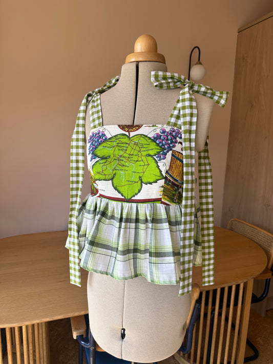 Grapes and Check Etta Tie Strap Top Size 1 (UK 6-8)