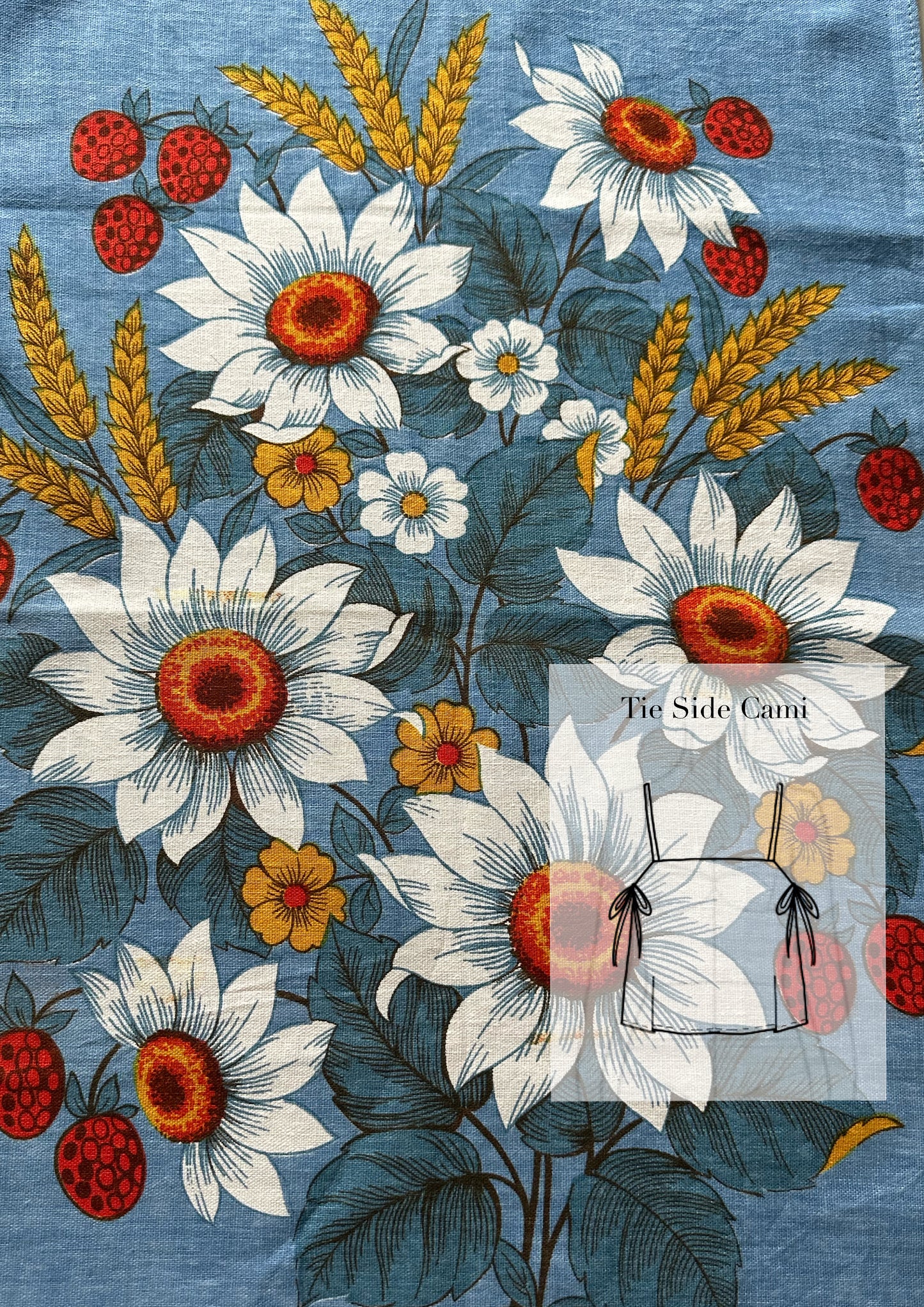 Tie Side Cami | Vintage Floral and Strawberry Tea Towel