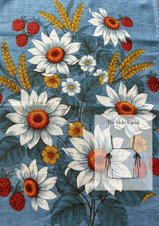Tie Side Cami | Vintage Floral and Strawberry Tea Towel