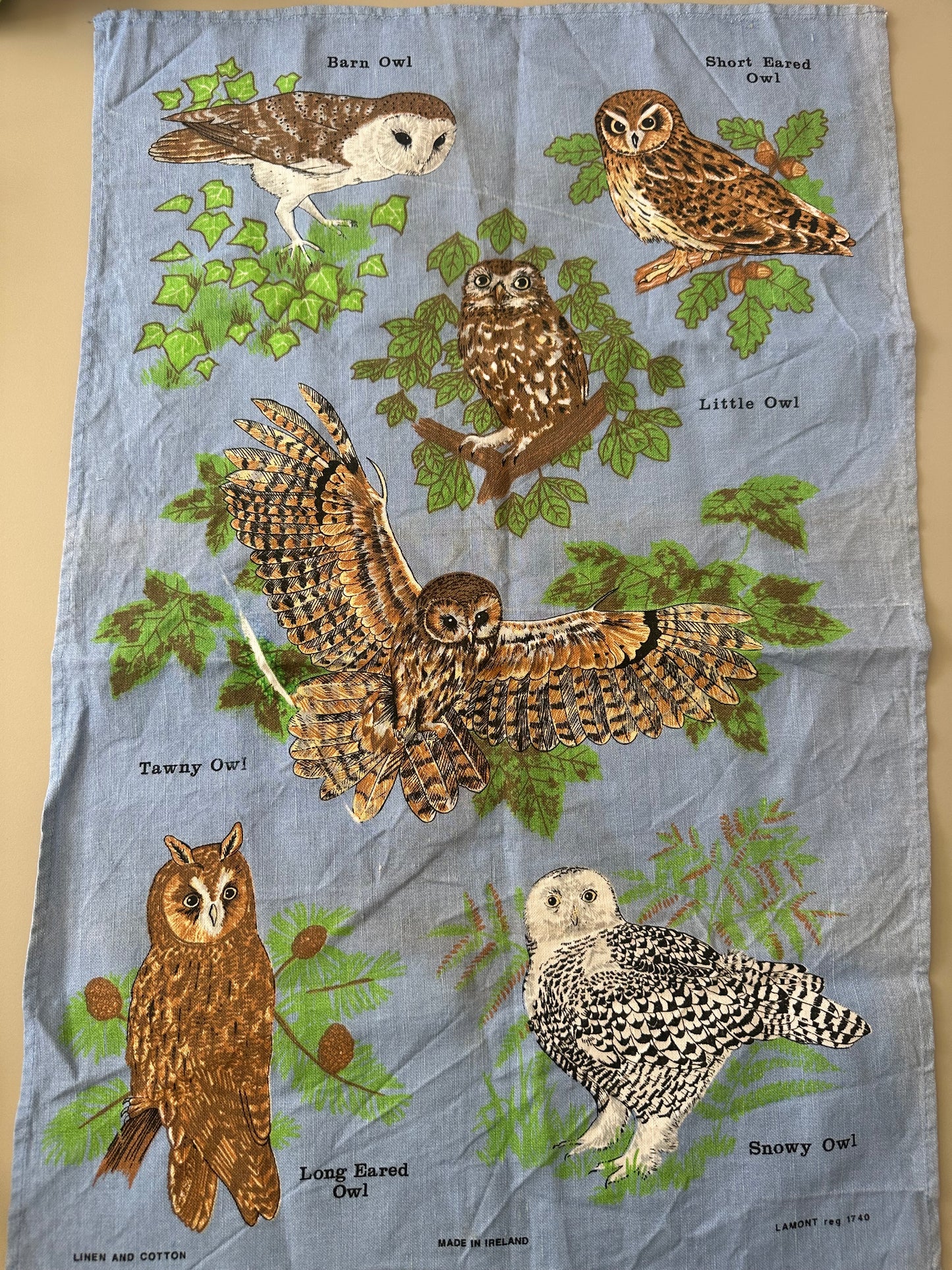 MADE TO ORDER Blue Owls Tea Towel May Tie-Side Cami