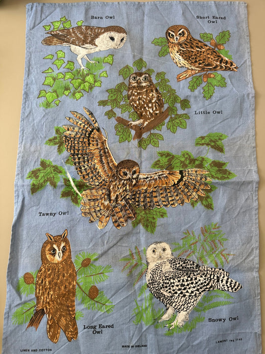 MADE TO ORDER Blue Owls Tea Towel May Tie-Side Cami