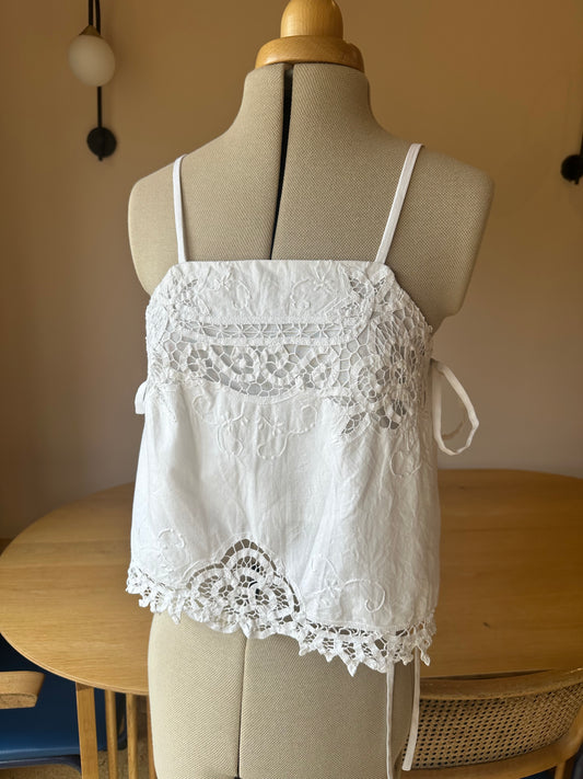 SAMPLE SALE 60% Off - White Lace May Tie Side Cami Size 1 (UK 6-8)