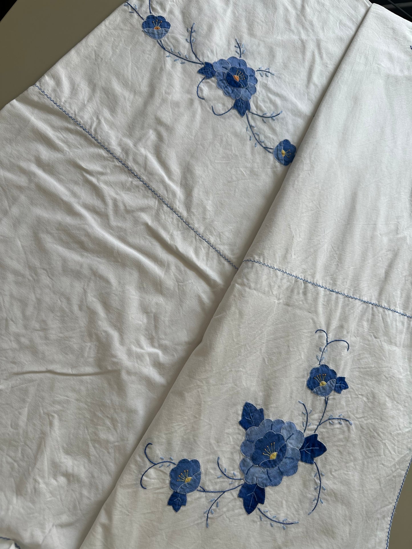 Tie Front Blouse | Vintage Blue Floral Tablecloth