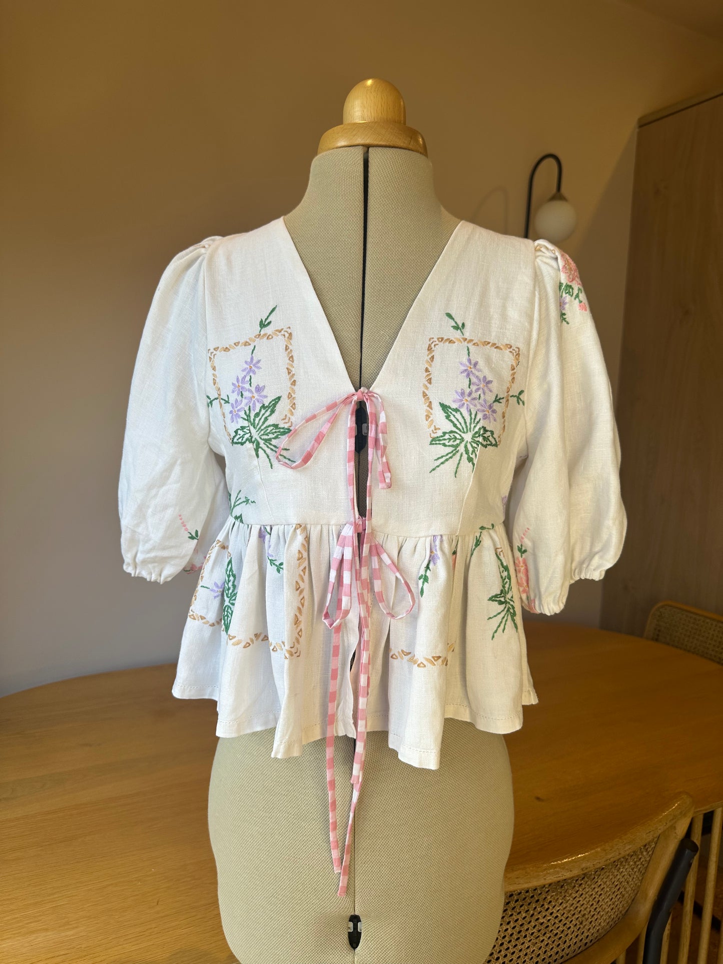 Botanical Embroidery Tie Front Top Size 1 (UK 6-8)