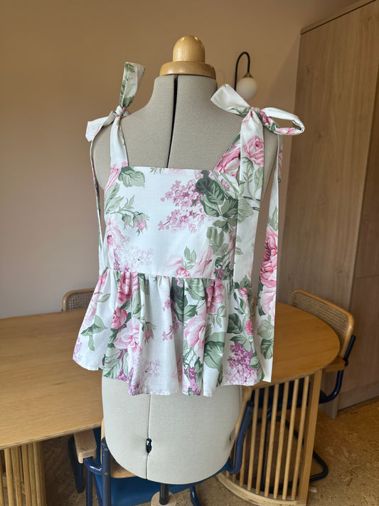 Pink Floral Etta Tie Strap Top Size 1 (UK 6-8)
