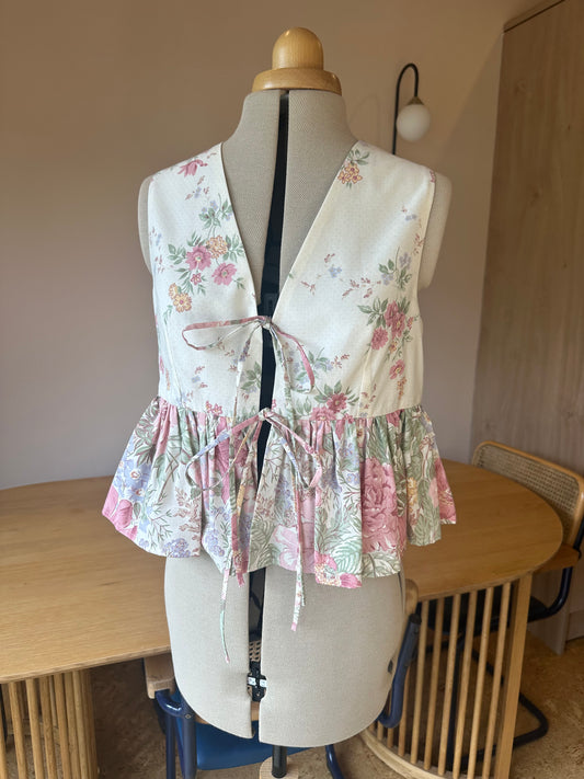 Pink Floral Sleeveless Tie Front Top Size 2 (UK 10-12)