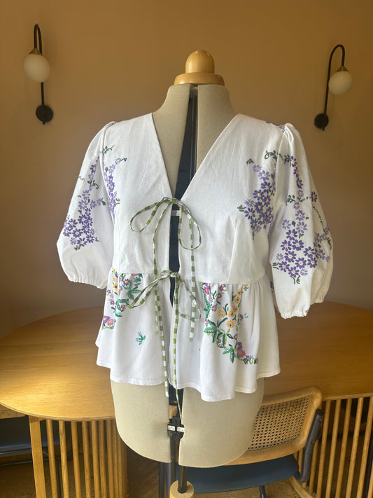Purple Embroidered Tie Front Top Size 3 (UK 14-16)