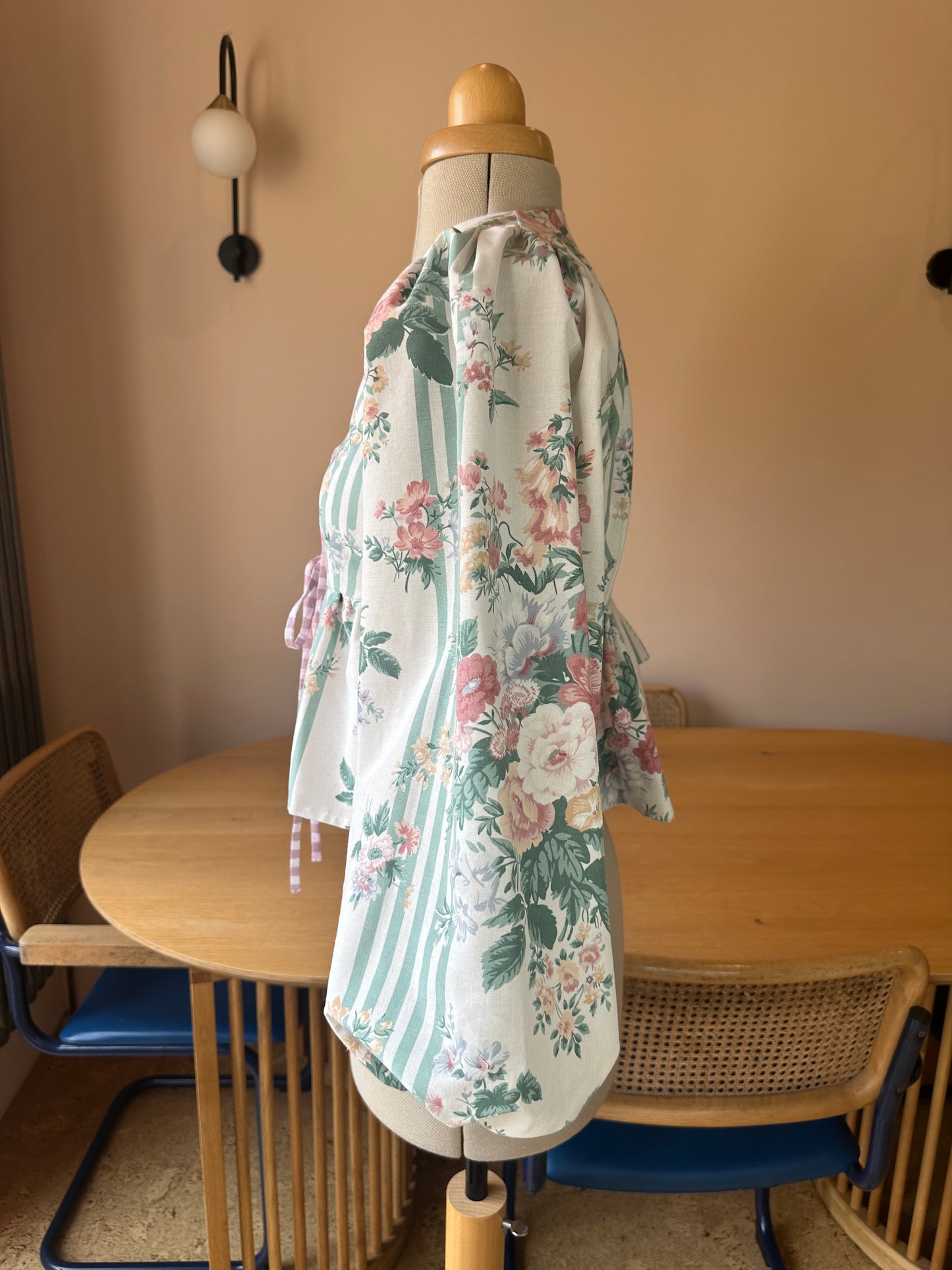 SAMPLE SALE 50% Off - Pink/Blue Patchwork Print Tie Front Top Size 1 (UK 6-8)