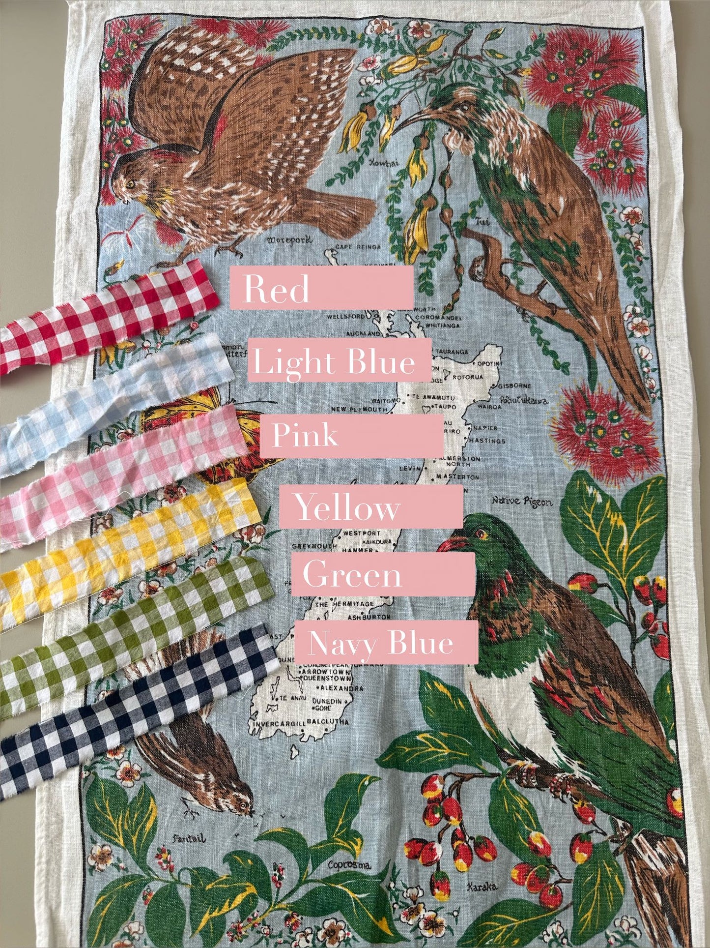 MADE TO ORDER New Zealand Birds Tea Towel May Tie-Side Cami