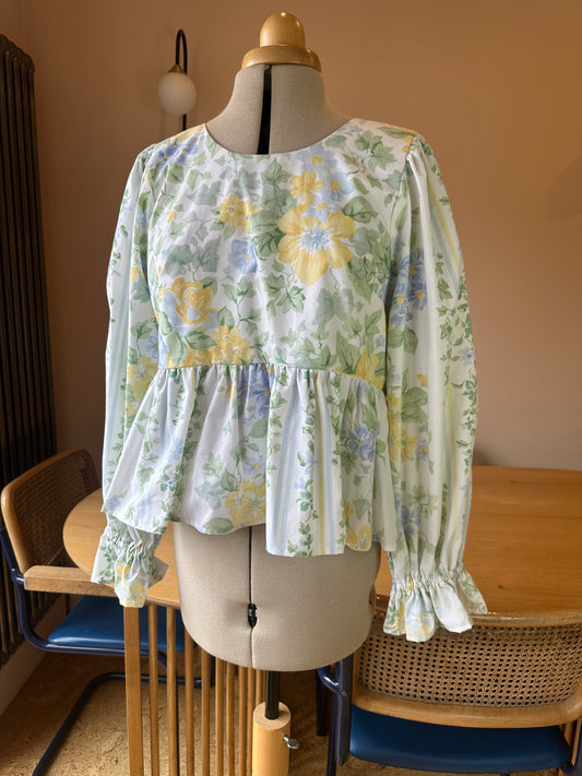 SAMPLE SALE 50% Off - Blue Yellow Floral Carrie-Ann Top Size 2 (UK 10-12)