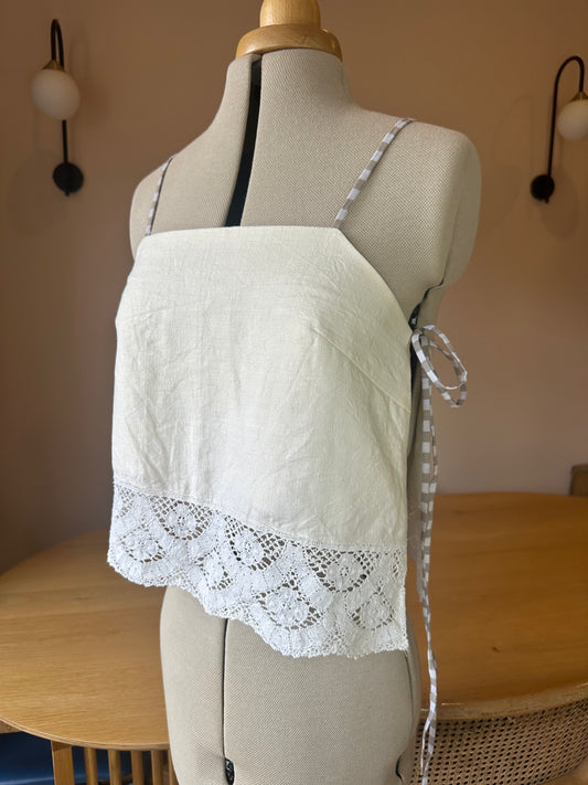 SAMPLE SALE 50% off - Cream Lace Trim May Tie Side Cami Size 2 (UK 10-12)
