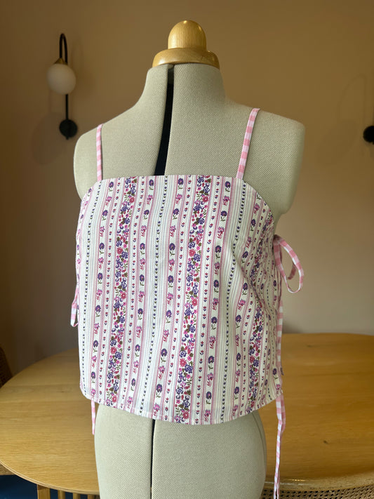 SAMPLE SALE 50% off - Pink Floral Stripe May Tie Side Cami Size 2 (UK 10-12)