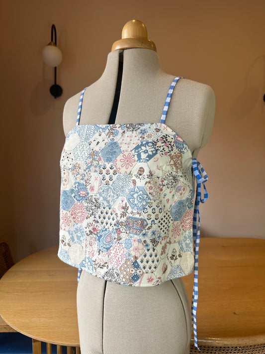 SAMPLE SALE 50% off - Blue Patchwork Floral Print May Tie Side Cami Size 2 (UK 10-12)