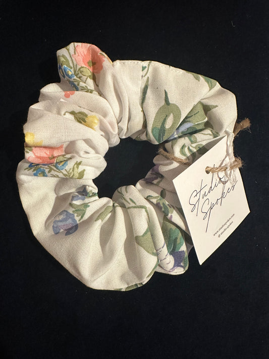 SAMPLE SALE 50% Off - White Bright Floral Scrunchie