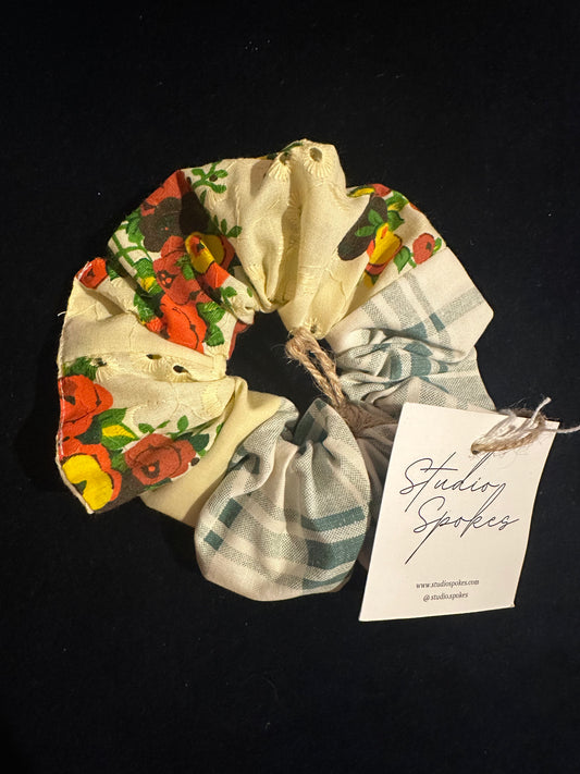 SAMPLE SALE 50% Off - Yellow Broderie and Check Scrunchie