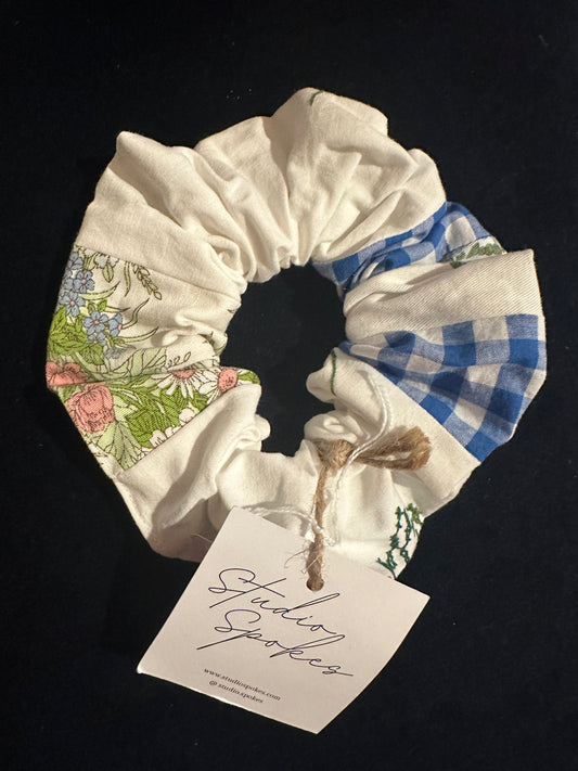 SAMPLE SALE 50% Off - Floral and Blue Check Scrunchie