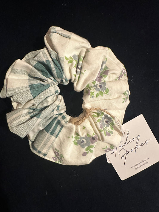 SAMPLE SALE 50% Off - Green and Lilac Floral and Check Scrunchie