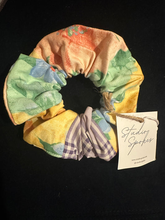 SAMPLE SALE 50% Off - Bright Floral and Lilac Check Scrunchie