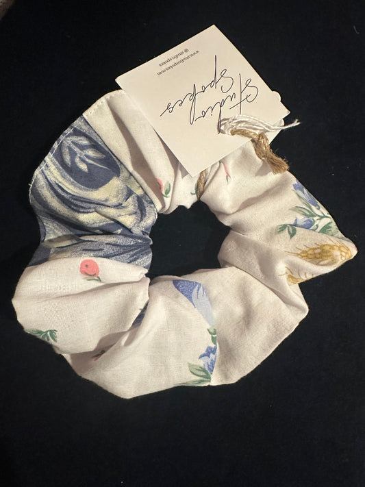 SAMPLE SALE 50% Off - White and Blue Floral Scrunchie