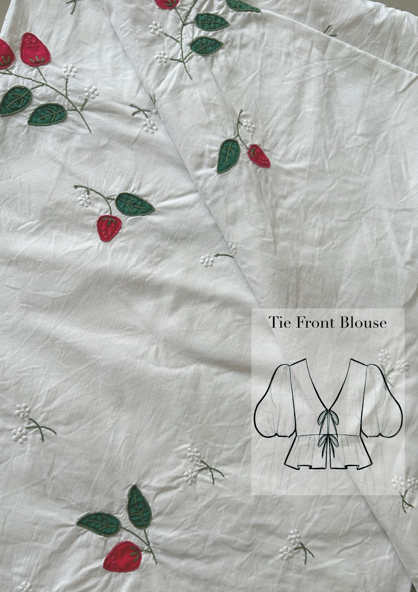 Tie Front Blouse | Vintage Strawberry Tablecloth