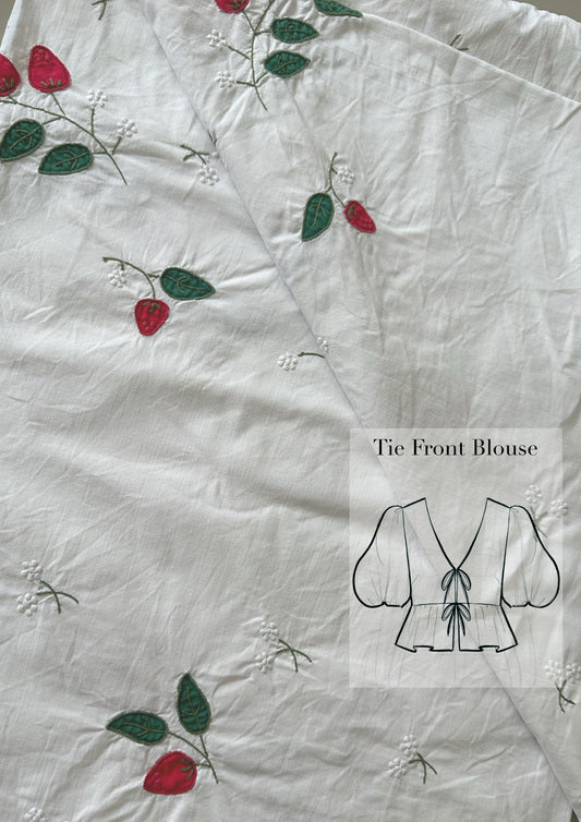 Tie Front Blouse | Vintage Strawberry Tablecloth