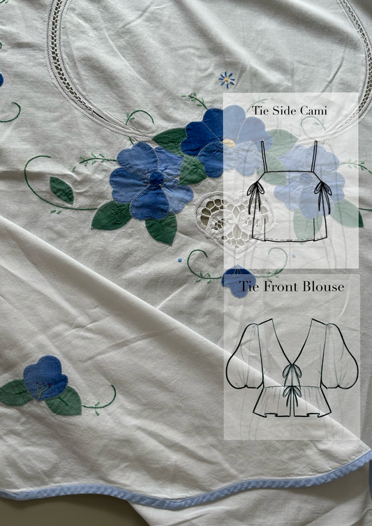 Custom Blouse | Vintage Blue Floral Tablecloth 2